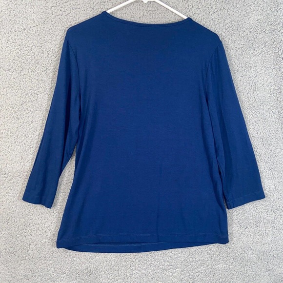 Additions by Chico's Blouse Womens 1 Blue 3/4 Sleeve Pullover Scoop Neck Beaded - Picture 2 of 14